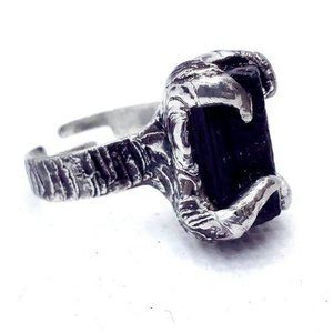 Gothic black tourmaline crystal ring handmade